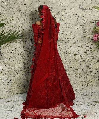 Red Floral Bridal Lehenga Set 3