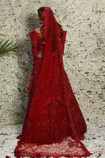 Red Floral Bridal Lehenga Set