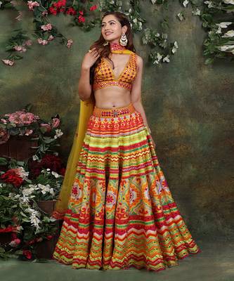 Mustard Colourful Mirror Lehenga Set 1