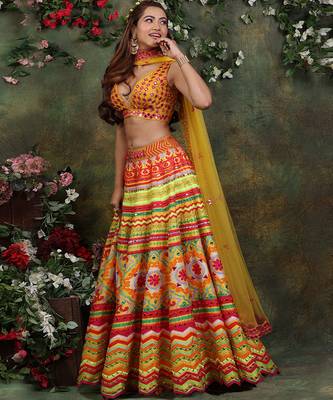 Mustard Colourful Mirror Lehenga Set 2