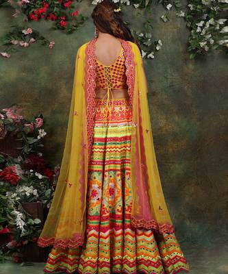 Mustard Colourful Mirror Lehenga Set 3