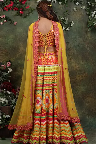 Mustard Colourful Mirror Lehenga Set