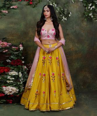 Floral Mustard Lehenga Set 1