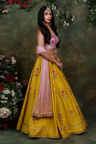 Floral Mustard Lehenga Set