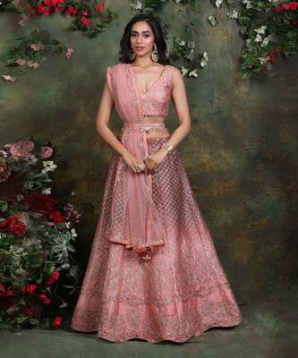 Salmon Pink Ombre Lehenga Set 1