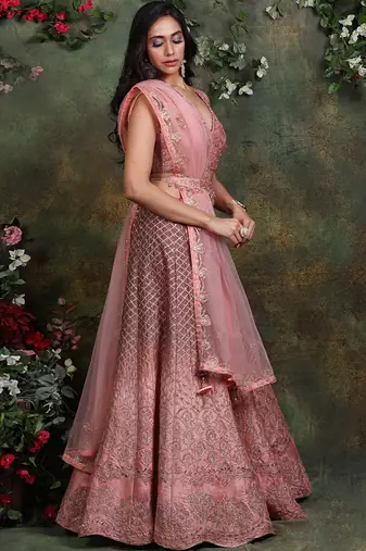 Salmon Pink Ombre Lehenga Set