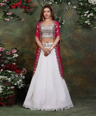 Ivory And Pink Jacket Lehenga Set 1