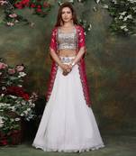 Ivory And Pink Jacket Lehenga Set