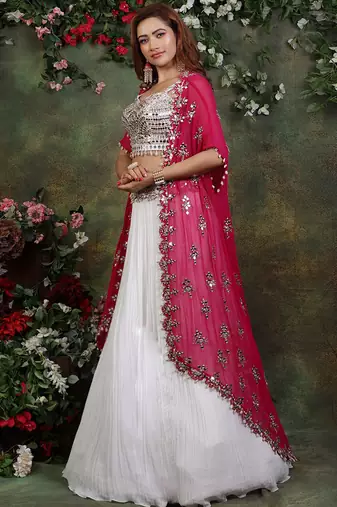 Ivory And Pink Jacket Lehenga Set