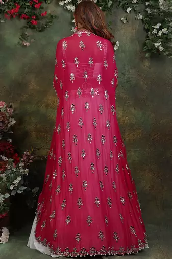 Ivory And Pink Jacket Lehenga Set