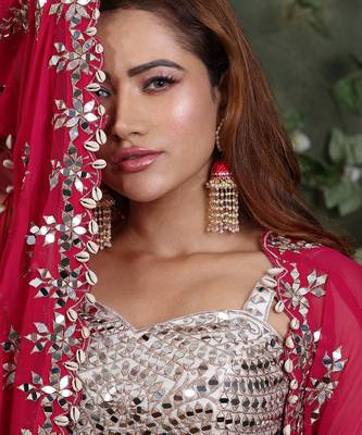 Ivory And Pink Jacket Lehenga Set 4