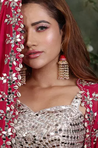 Ivory And Pink Jacket Lehenga Set