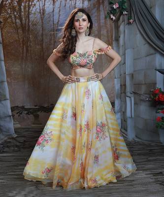 Ivory And Yellow Floral Fest Lehenga Set 1
