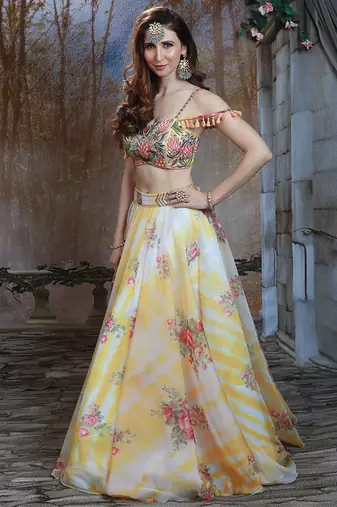 Ivory And Yellow Floral Fest Lehenga Set