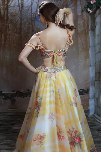 Ivory And Yellow Floral Fest Lehenga Set