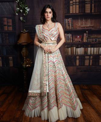 Ivory Floral Chevron Lehenga Set 2
