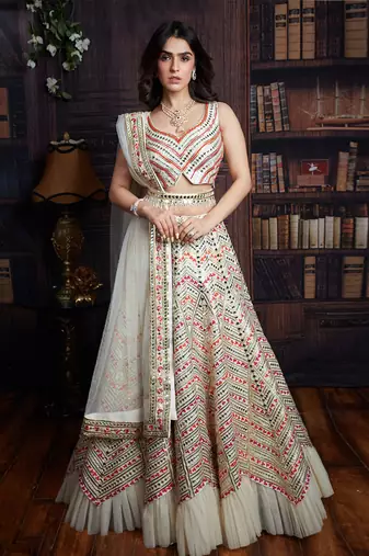 Ivory Floral Chevron Lehenga Set