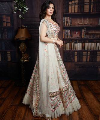 Ivory Floral Chevron Lehenga Set 3