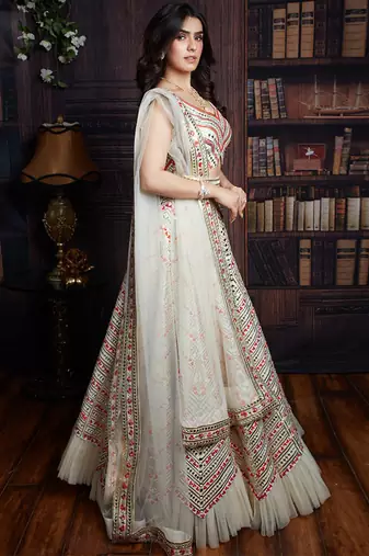 Ivory Floral Chevron Lehenga Set