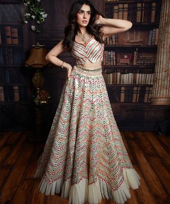 Ivory Floral Chevron Lehenga Set 4