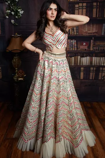 Ivory Floral Chevron Lehenga Set