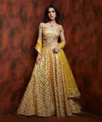 Yellow Chevron Lehenga Set 1