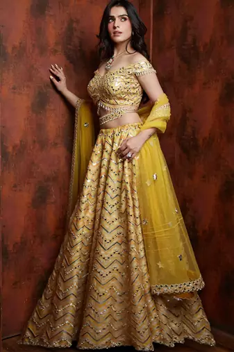 Yellow Chevron Lehenga Set