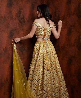 Yellow Chevron Lehenga Set 3