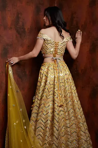 Yellow Chevron Lehenga Set