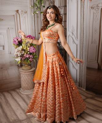 Orange Chevron Lehenga Set 2