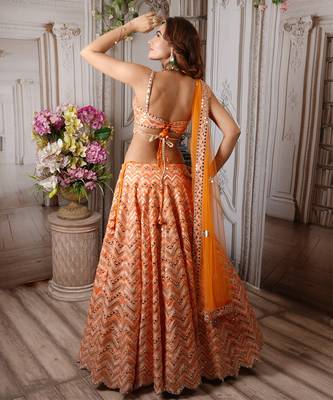 Orange Chevron Lehenga Set 3