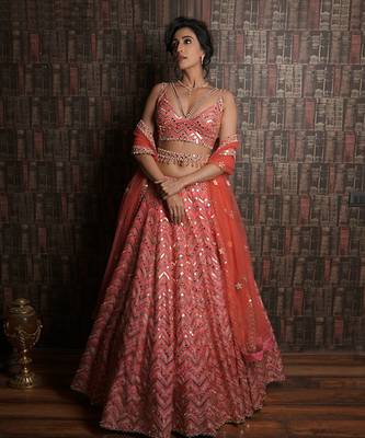 Pink Chevron Lehenga Set 1