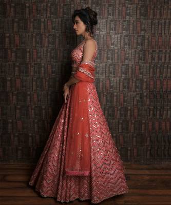 Pink Chevron Lehenga Set 2
