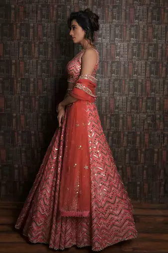 Pink Chevron Lehenga Set