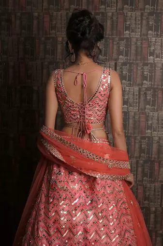 Pink Chevron Lehenga Set