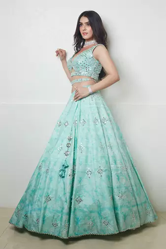 Blue Mirror Lehenga Set