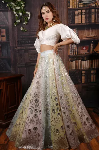 Ivory And Pastel Carousel Lehenga Set