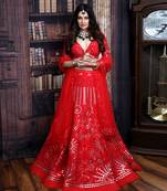 Red Mirror Work Lehenga Set
