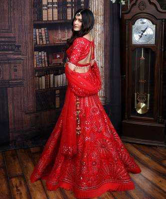 Red Mirror Work Lehenga Set 2