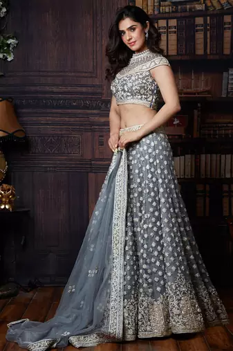 Grey Floral Lehenga Set