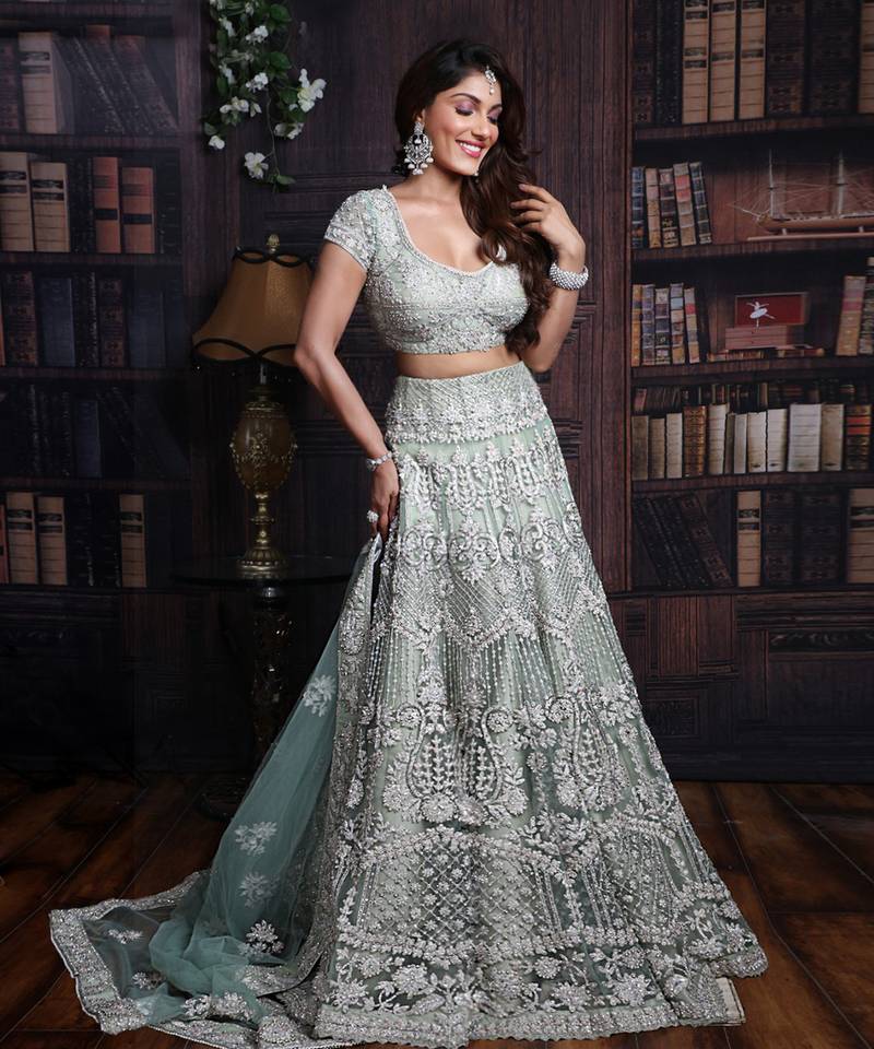 Pista Green Lehenga with Blouse and Dupatta main image 1