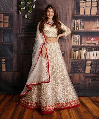 Ivory And Red Pearl Lehenga Set 1