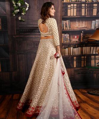 Ivory And Red Pearl Lehenga Set 3