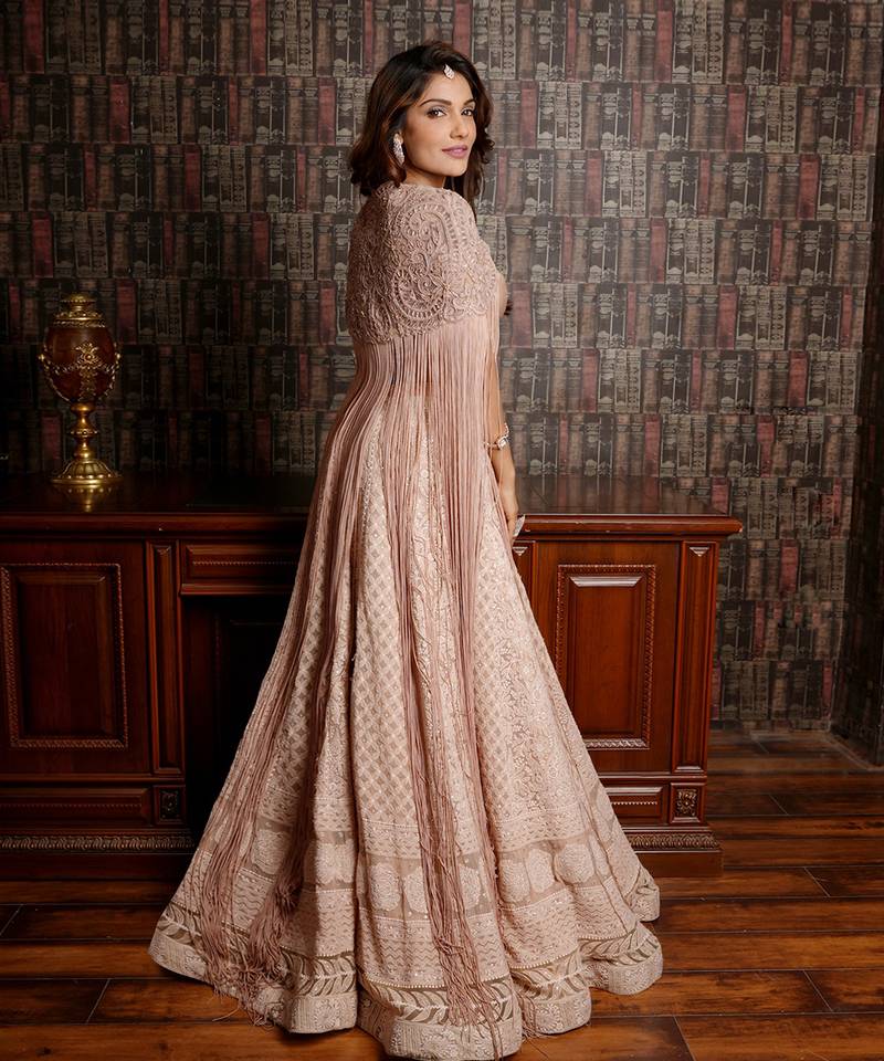 Salmon Pink Tassel Fringe Lehenga Set ARCHANA KOCHHAR 4109719