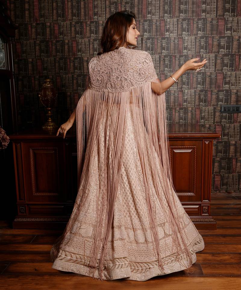 Salmon Pink Tassel Fringe Lehenga Set ARCHANA KOCHHAR 4109719