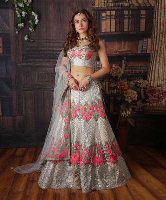 Grey Paeonia Lehenga Set 1