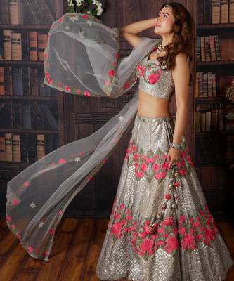 Grey Paeonia Lehenga Set 2