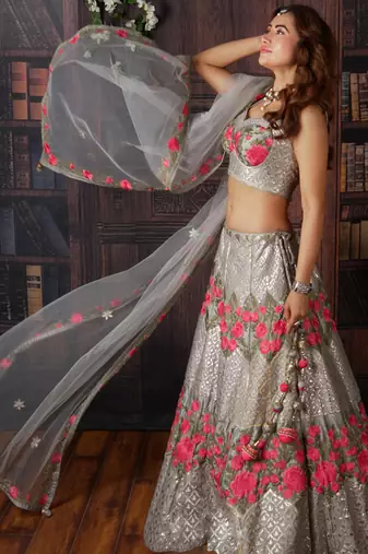 Grey Paeonia Lehenga Set