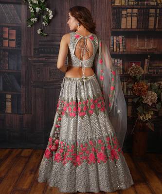Grey Paeonia Lehenga Set 3