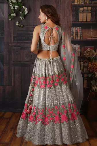 Grey Paeonia Lehenga Set